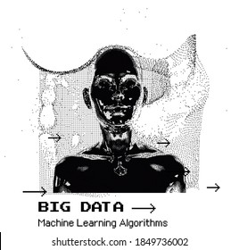 Silhouette of a human head made of dots and particles. Concept of Artificial intelligence and Neural Network.