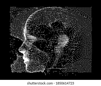 Silhouette of a human head made of dots and particles. Concept of Artificial intelligence and Neural Network.