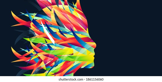 La silueta de la cabeza humana se hace con la ayuda de olas de colores.