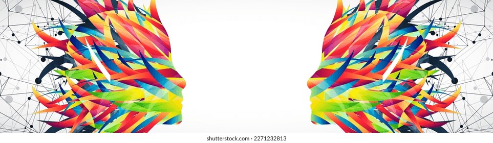 The silhouette of the human head is made with the help of colored waves and plexus effect.