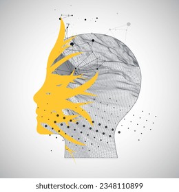 The silhouette of the human head is made with the help of  waves and plexus effect. Vector