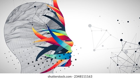 The silhouette of the human head is made with the help of  waves and plexus effect. Vector