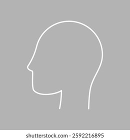Silhouette of a human head on a gray background. Simple outline of a head, side profile. Minimalistic head design, head silhouette illustration. Isolated vector illustration.