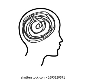 Silhouette of a human head on a white background. Think. Vector illustration.