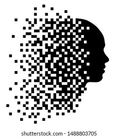 Silhouette of human head, pixel art, square mosaic