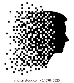 Silhouette of human head, pixel art, square mosaic