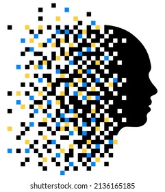 Silhouette of human head, pixel art, square mosaic