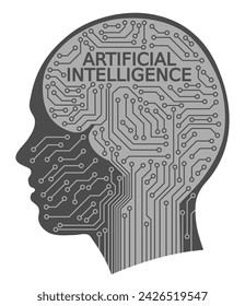 Silueta de cabeza humana y circuito impreso, Inteligencia Artificial