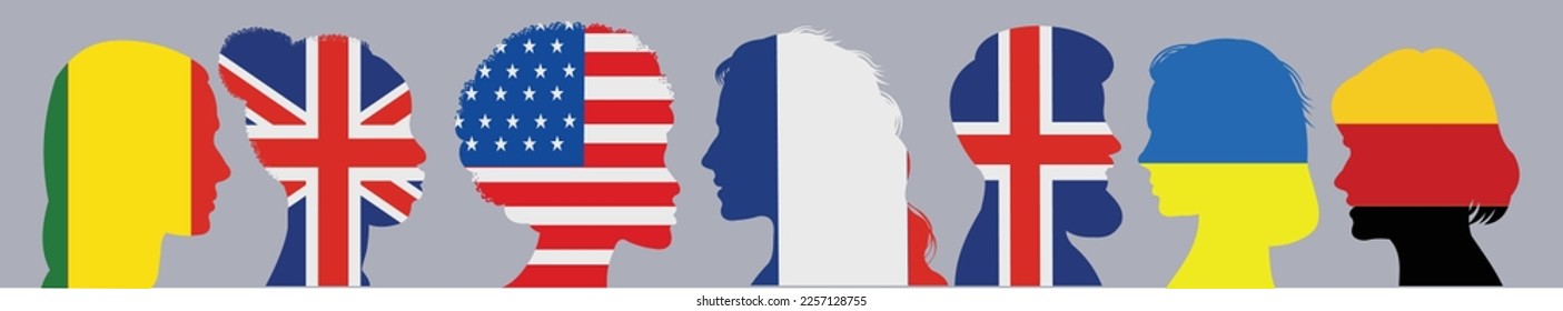 Silhouette of a human head profile with flags of the countries 