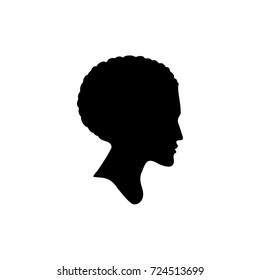 Silhouette Of Human Head With Short Curly Hair. Profile Icon, Isolated On White. Eps 8