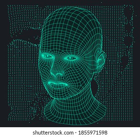 Silhouette of a human head and surface made of dots and particles. Concept of Artificial intelligence and Neural Network.