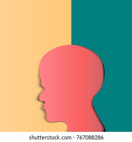 SIlhouette of a  Human head. Head thinking.  paper art and craft style.