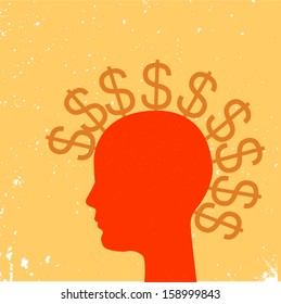 silhouette human head with us dollars sign