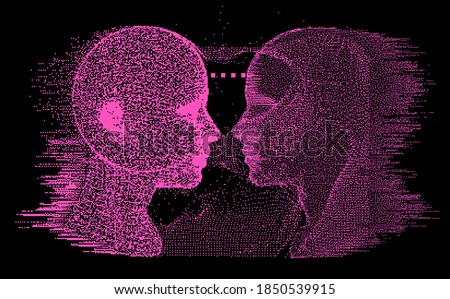 Silhouette of a human heads made of dots and particles. Concept of Artificial intelligence and Neural Network.