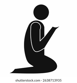 Silhouette of human kneeling and praying, vector icon, people worship posture, black and white minimal design for icon,logo,symbol,illustration religion, apps, signs, and education.