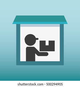 silhouette human lifting box delivery vector illustration design