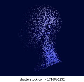 Silhouette of a human made of dots and particles. Conceptual image of AI (artificial intelligence), VR (virtual reality), Deep Learning and Face recognition systems.