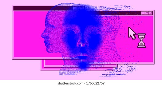 Silhouette de un humano hecho en forma de píxel. Imagen conceptual de IA (inteligencia artificial), VR (realidad virtual), Deep Learning y sistemas de reconocimiento facial.