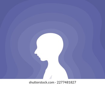 The silhouette of human on blue background, mental health concept. flat vector illustration.