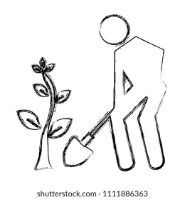 silhouette human planting a tree