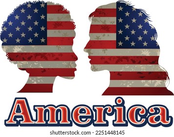 Silhouette of a human profile inside which is the USA flag