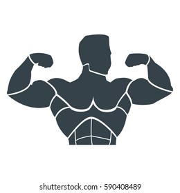 The silhouette of human showing the biceps isolated on white.