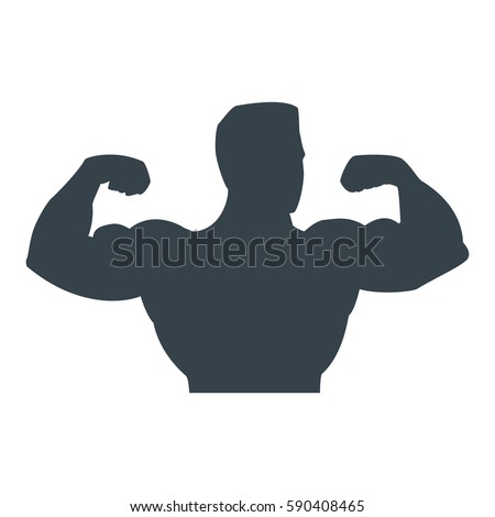 The silhouette of human showing the biceps isolated on white.