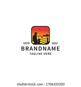 Silhouette human sunset logo design template