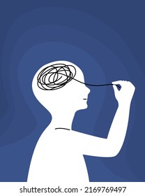 La silueta humana trata de entender y manejar su estrés. ilustración vectorial plana.