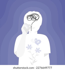 The silhouette of human is understanding and managing his stress or depress, mental health awareness concept. flat vector illustration.