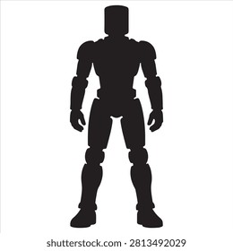 Silhouette of a humanoid robot standing upright with boxy head