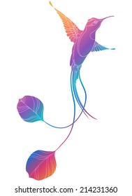 silhouette of hummingbird, bright colors, isolated object