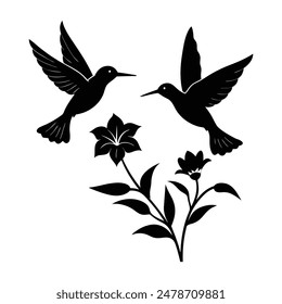 Silhouette der Kolibris in der Nähe von Blumen