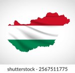 Silhouette of Hungary map filled with the Hungarian flag design, symbolizing national pride, cultural heritage, and geographic identity.  
