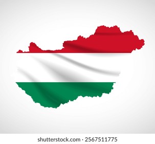 Silhouette of Hungary map filled with the Hungarian flag design, symbolizing national pride, cultural heritage, and geographic identity.  
