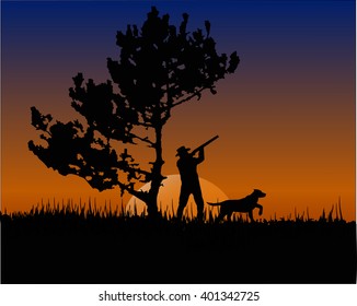 silhouette of a hunter. concept background.