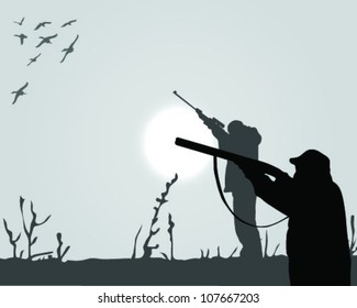Silhouette of the hunter of ducks-vector