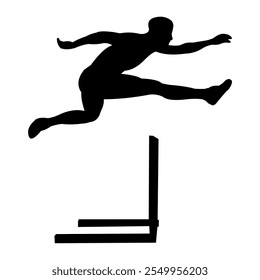 silhouette of a hurdler jumping, vector illustration of hurdles, on a white background