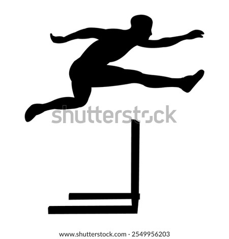 silhouette of a hurdler jumping, vector illustration of hurdles, on a white background
