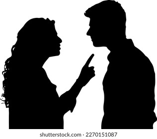 Silhouette of husband and wife argument, man and woman fighting black and white illustration, Couple arguing Black and White Stock Photo