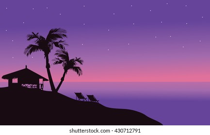 Silhouette of hut in beach at summer beautiful scenery