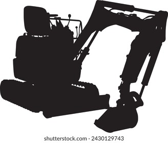 Silhouette of hydraulic excavator seen from oblique front