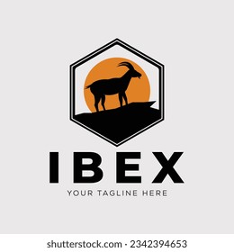 silhouette ibex or mountain goat logo vector illustration design