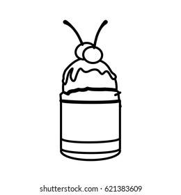 silhouette ice cream cup with cherries vector illustration