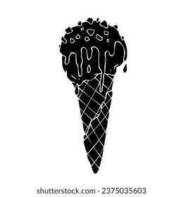 Silhouette of ice cream in a waffle cup.Vector graphics.