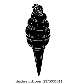 Silhouette of ice cream in a waffle cup.Vector graphics.