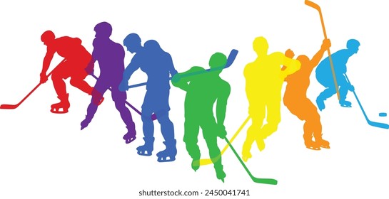 Silhouette ice hockey player set. Active sports people healthy players fitness silhouettes concept.