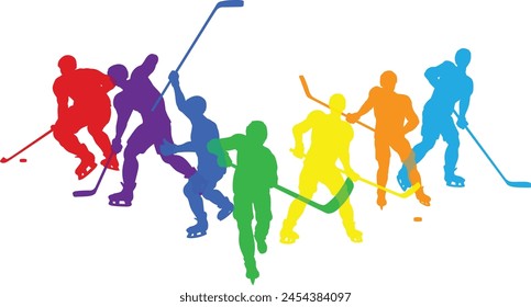 Silhouette Eishockey-Spieler-Set. Aktive Sportler Gesunde Spieler Fitness Silhouetten Konzept.