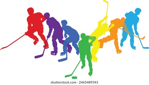 Silhouette ice hockey player set. Active sports people healthy players fitness silhouettes concept.