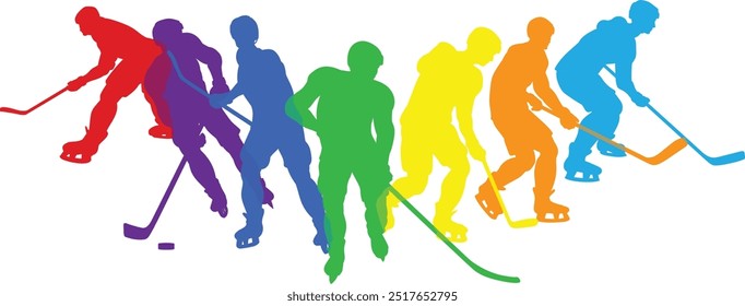 Silhouette ice hockey player set. Active sports people healthy players fitness silhouettes concept.